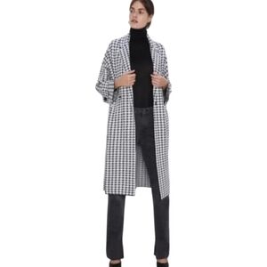 Zara Houndstooth Knit Long Cardigan Coatigan  Size S Black & White